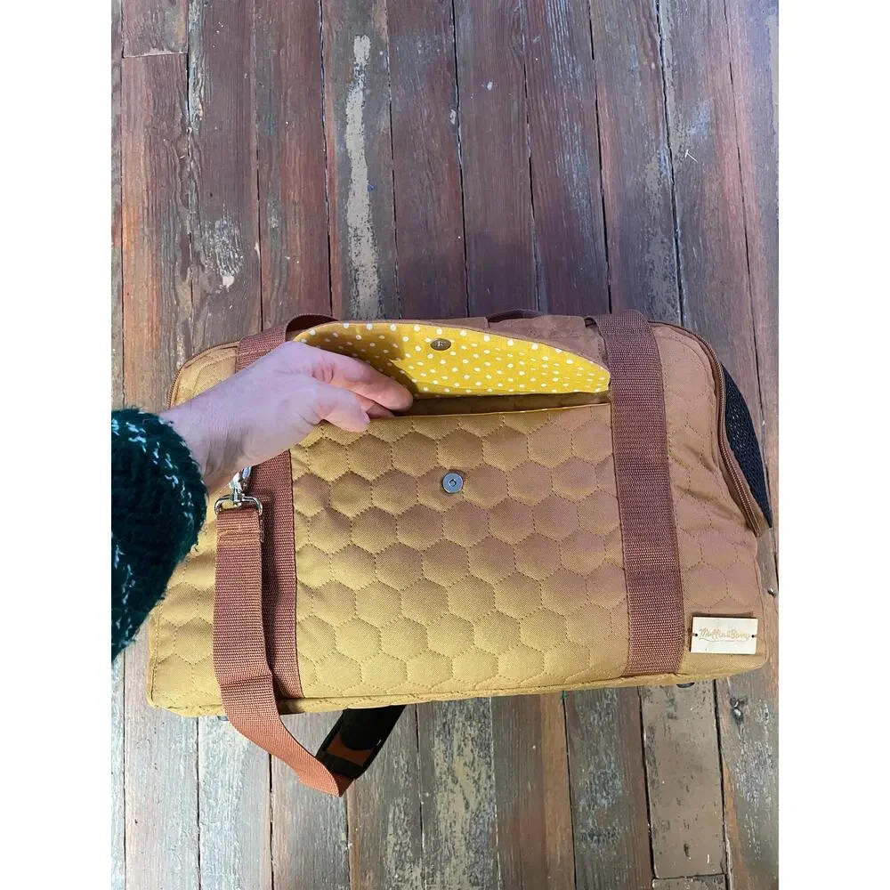Muffin & Berry Quilted Pet Carrier Bag Tan Canvas Small Dog Cat Travel Tote